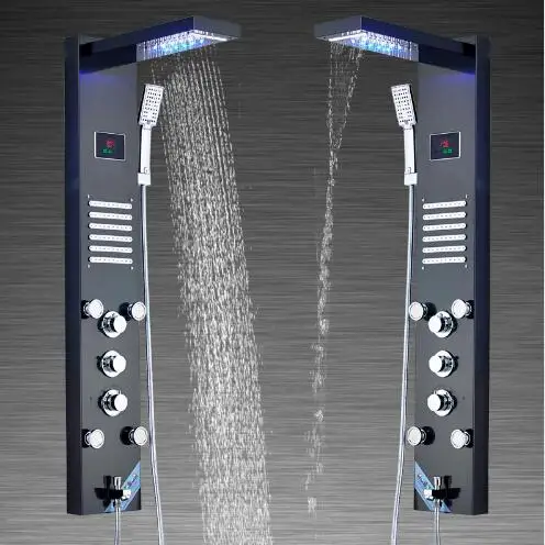 Bathroom Shower Faucet Black Nickel LED Waterfall Shower Panel Wall Mounted Shower Panel Column With Hand Sprayer
Bathroom Shower Faucet Black Nickel LED Waterfall Shower Panel Wall Mounted Shower Panel Column With Hand Sprayer