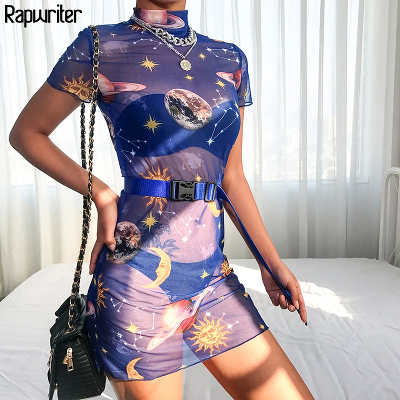 Rapwriter Galaxy Starry Sky Print Mesh See Through Sexy Dress Women 2019 Summer Beach Turtleneck Short Sleeve Club Mini Dress
Rapwriter Galaxy Starry Sky Print Mesh See Through Sexy Dress Women 2019 Summer Beach Turtleneck Short Sleeve Club Mini Dress