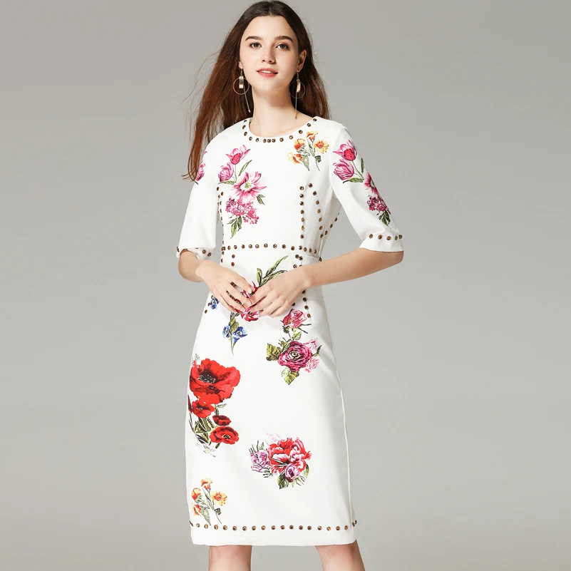 2019 New Summer Designer High Street Fashion Dress Women's Half Sleeves Casual Crystal Flower Print Elegant Dress
2019 New Summer Designer High Street Fashion Dress Women's Half Sleeves Casual Crystal Flower Print Elegant Dress