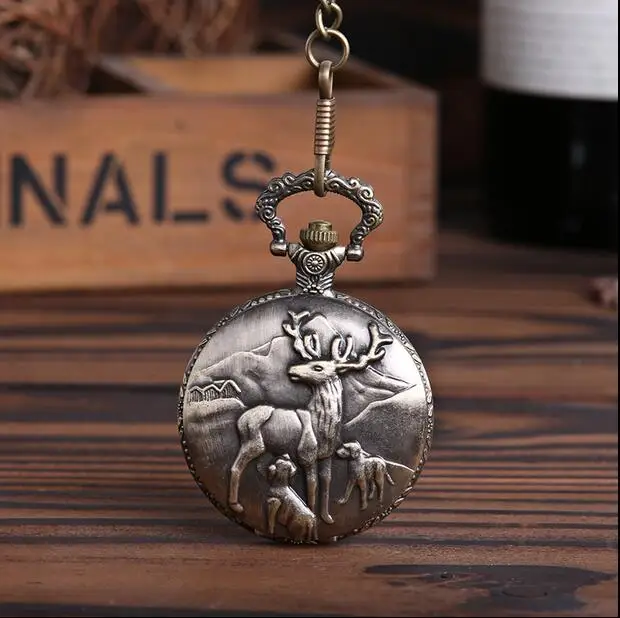 Vintage bronze deer Flip clock good quality steam punk cowboy chain Necklace pocket watches Men Gift
Vintage bronze deer Flip clock good quality steam punk cowboy chain Necklace pocket watches Men Gift