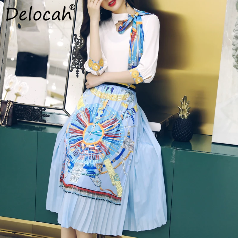 Delocah Women Spring Summer Set Runway Fashion Designer Half Sleeve Vintage Printed Elegant Slim Knee-Length Skirt Lady Suits
Delocah Women Spring Summer Set Runway Fashion Designer Half Sleeve Vintage Printed Elegant Slim Knee-Length Skirt Lady Suits