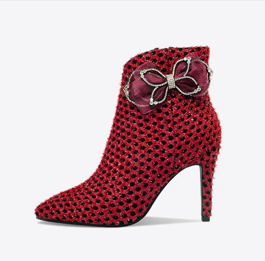 Autumn and winter new fashion pointy side zipper bow water drill leather Martin boots
Autumn and winter new fashion pointy side zipper bow water drill leather Martin boots