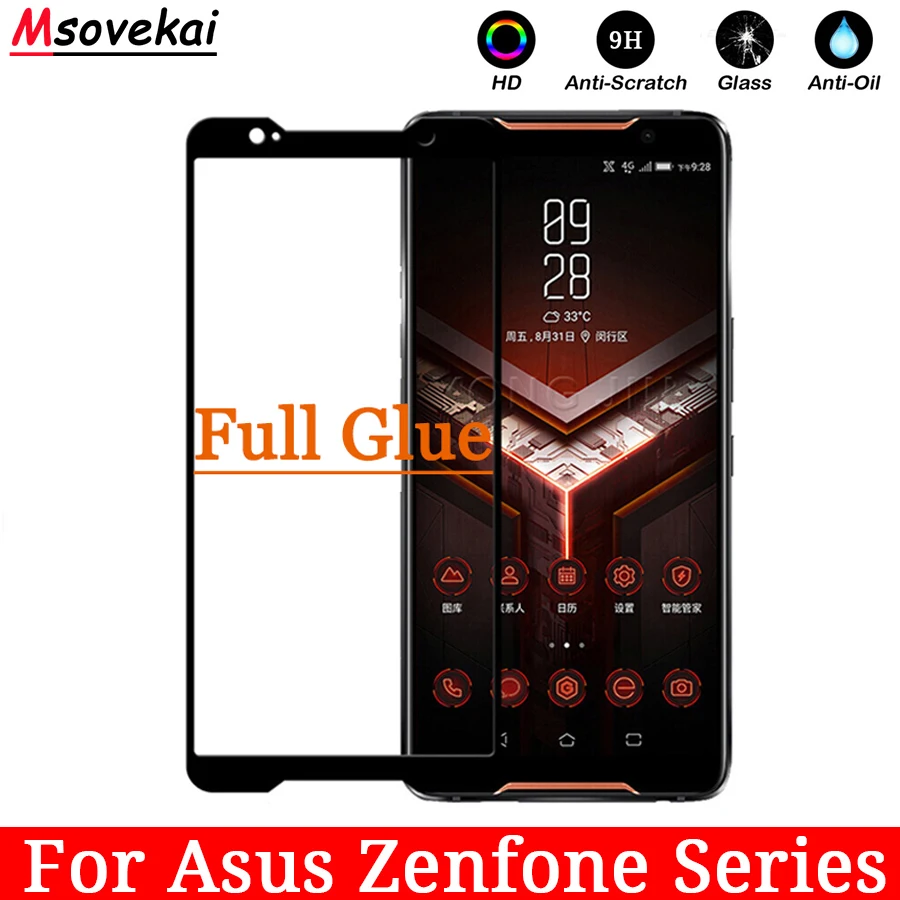 Фото Full Glue Tempered Glass For Asus Zenfone Max Pro M2 ZB631KL ZB633KL ZC554KL ASUS ROG Phone ZS600KL 5D 6D Screen Protector Film | Мобильные