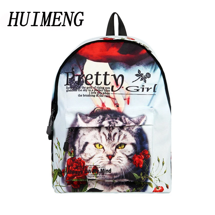 HUIMENG женская школьная сумка с рисунком кота школьный рюкзак для девочек принтом