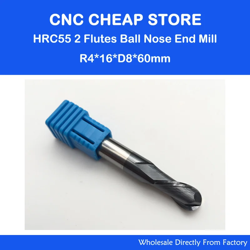 2PCS radius 4.0mm HRC55 2 flutes Tungsten Carbide Ball Nose End Mill set L=60MM CNC milling 55HRC mills
2PCS radius 4.0mm HRC55 2 flutes Tungsten Carbide Ball Nose End Mill set L=60MM CNC milling 55HRC mills