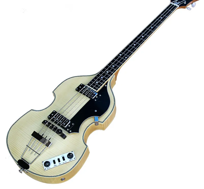 

Special Made 4 Strings Electric Bass Guitar with White Tuner,Flame Maple Veneer,Black Pickguard,can be customized as to request.