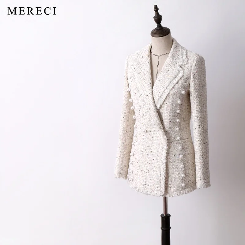Super Elegant Women Colorful Sequins Medium Long Tweed Blazers OL Autumn Winter Tassel Pearls Double Breasted Beige Coats Y094
Super Elegant Women Colorful Sequins Medium Long Tweed Blazers OL Autumn Winter Tassel Pearls Double Breasted Beige Coats Y094
