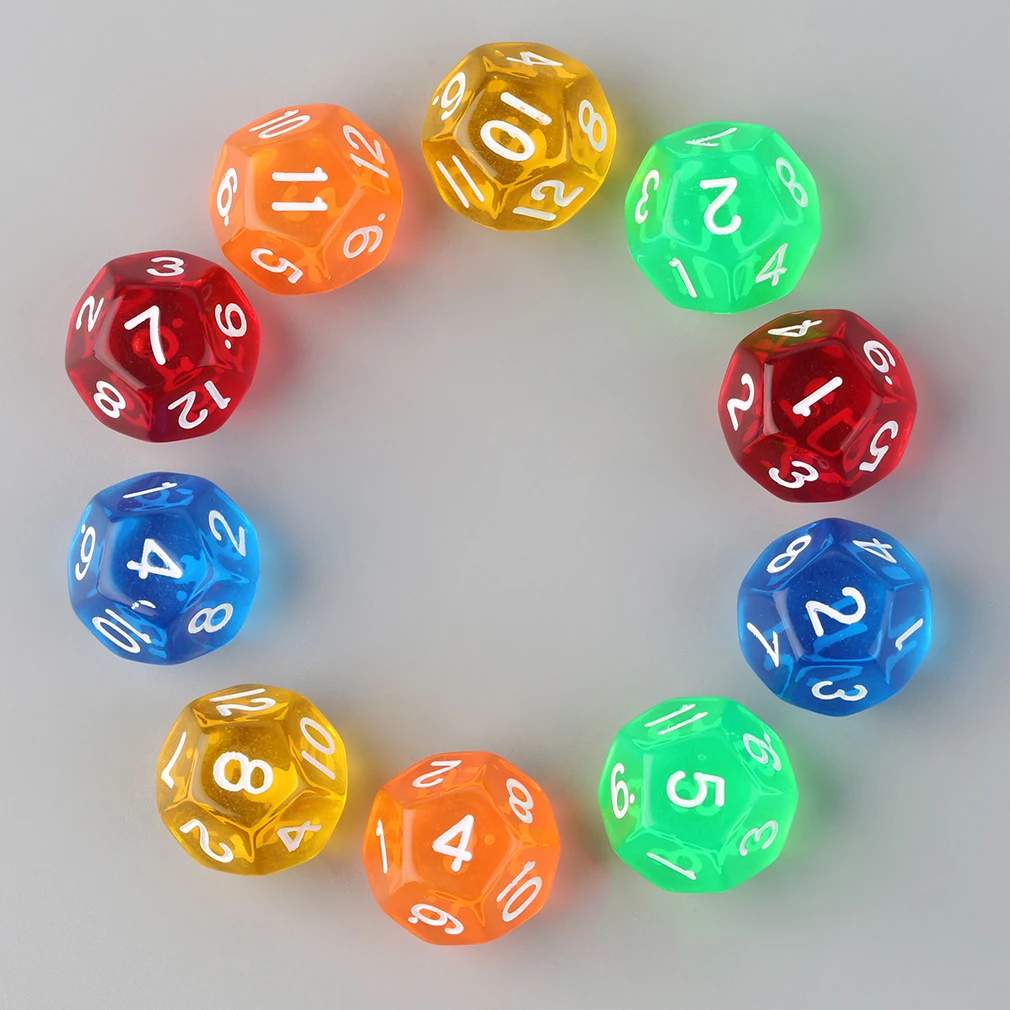 10pcs/Set Multicolor Transparent 12-Sided Role Playing Game Dices D12 Hot Selling
10pcs/Set Multicolor Transparent 12-Sided Role Playing Game Dices D12 Hot Selling