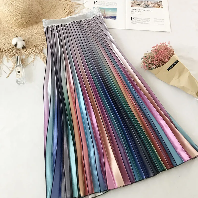 Pleated Skirt Woman 2019 Spring Summer New Fashion Rainbow Colorful Satin Face Pleated Skirts Girls Ladies Basic Skirts Femme
Pleated Skirt Woman 2019 Spring Summer New Fashion Rainbow Colorful Satin Face Pleated Skirts Girls Ladies Basic Skirts Femme