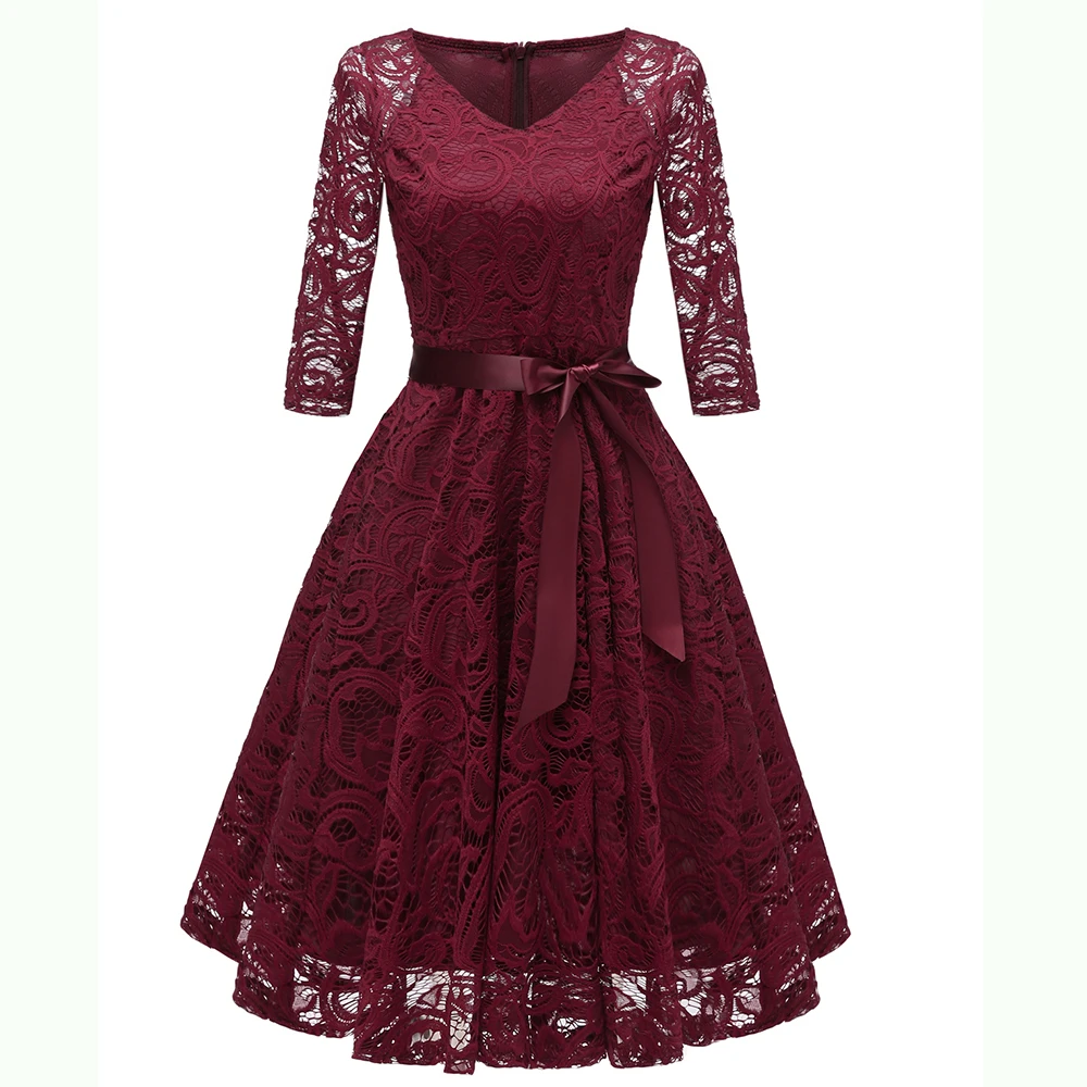 Dower Me Elegant Lace Dress V Neck Half Sleeves Sashes A-line Grey Vestidos Wedding Party Summer Burgundy Dresses 2018 Vintage
Dower Me Elegant Lace Dress V Neck Half Sleeves Sashes A-line Grey Vestidos Wedding Party Summer Burgundy Dresses 2018 Vintage