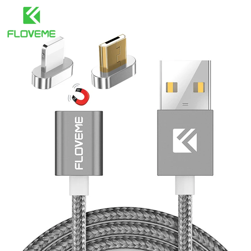 Image FLOVEME 2 Connectors Magnetic Cable For iPhone 7 Plus 8 5s Micro USB Cable Magnet Charger Charging For Samsung S4 S5 S6 S7 edge