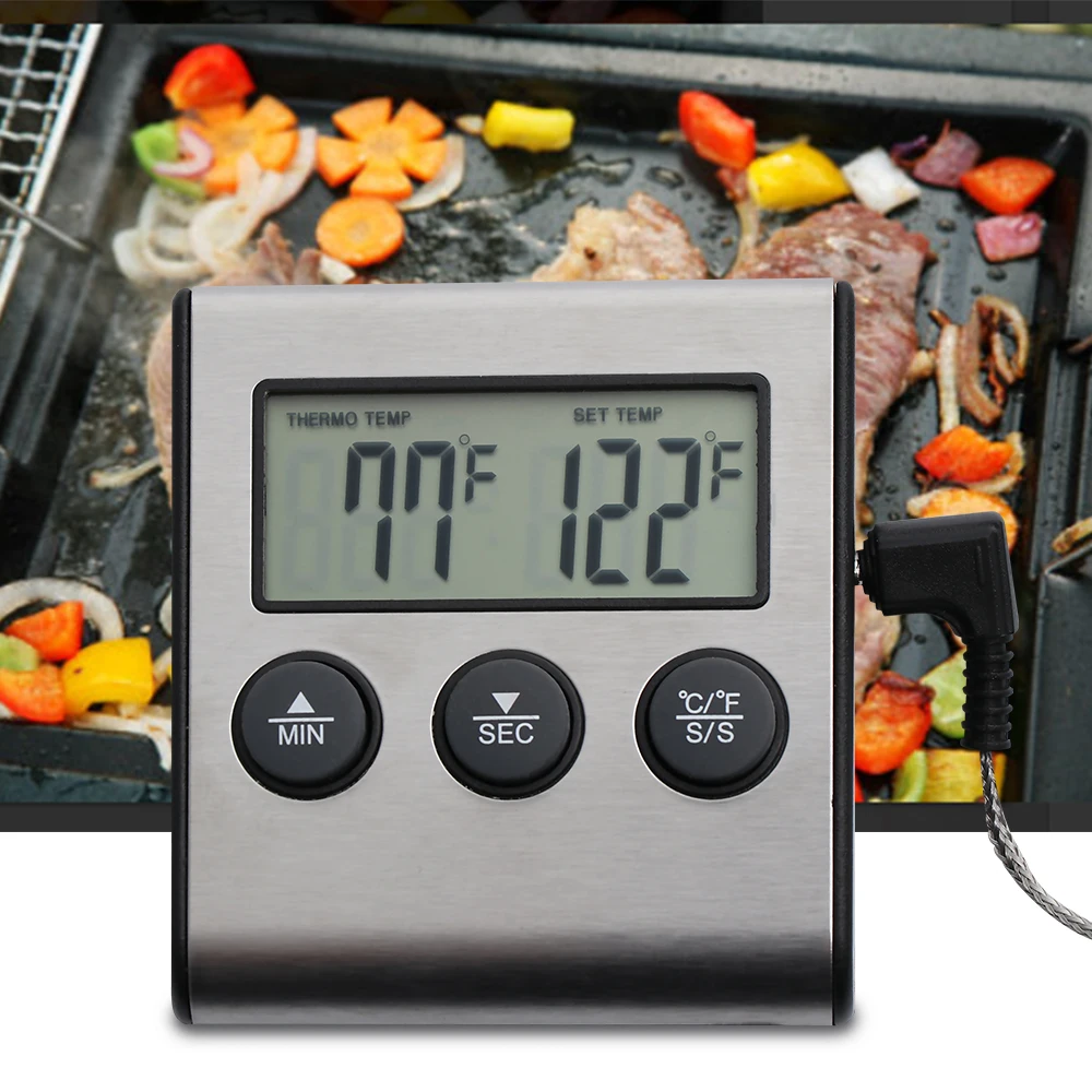 Electronic LCD Meat Kitchen Oven Thermometer With Probe Cooking Timer Digital BBQ Temperature Sensors Alarm Clock Multifuction
Electronic LCD Meat Kitchen Oven Thermometer With Probe Cooking Timer Digital BBQ Temperature Sensors Alarm Clock Multifuction