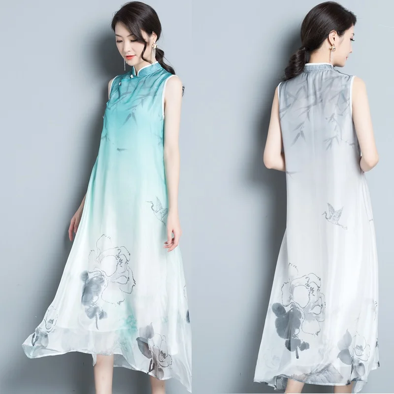 Платье Cheongsam Qipao винтажное платье в китайском стиле с воротником мандарин банный