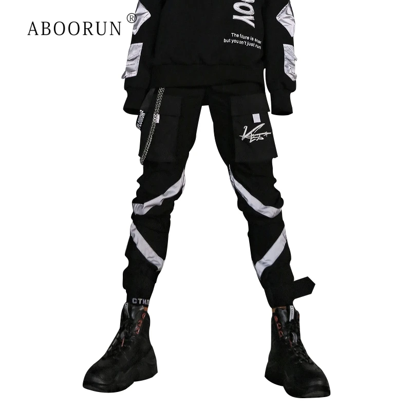 ABOORUN Men's Hip Hop Joggers 3M Reflective Patchwork Cargo Pants Black Harem Pencil Trousers for Male R880
ABOORUN Men's Hip Hop Joggers 3M Reflective Patchwork Cargo Pants Black Harem Pencil Trousers for Male R880