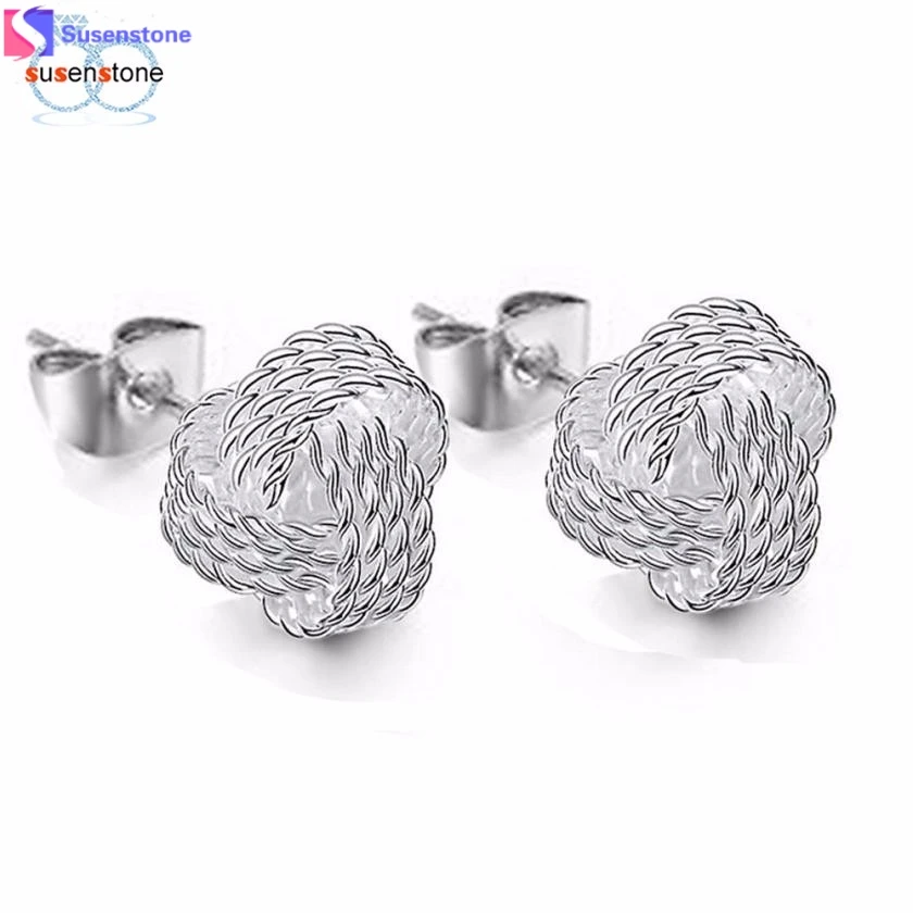 SUSENSTONE Earrings Net knot ring earrings Simple Fashion Ball Slide Silver Plated Ear Stud Earrings Women Jewelry #5-6
SUSENSTONE Earrings Net knot ring earrings Simple Fashion Ball Slide Silver Plated Ear Stud Earrings Women Jewelry #5-6
