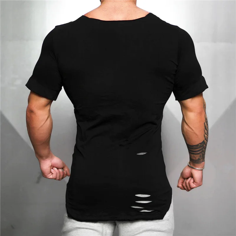 Новинка 2020 Хлопковая мужская футболка Винтажная с рваными дырами Мужская модная