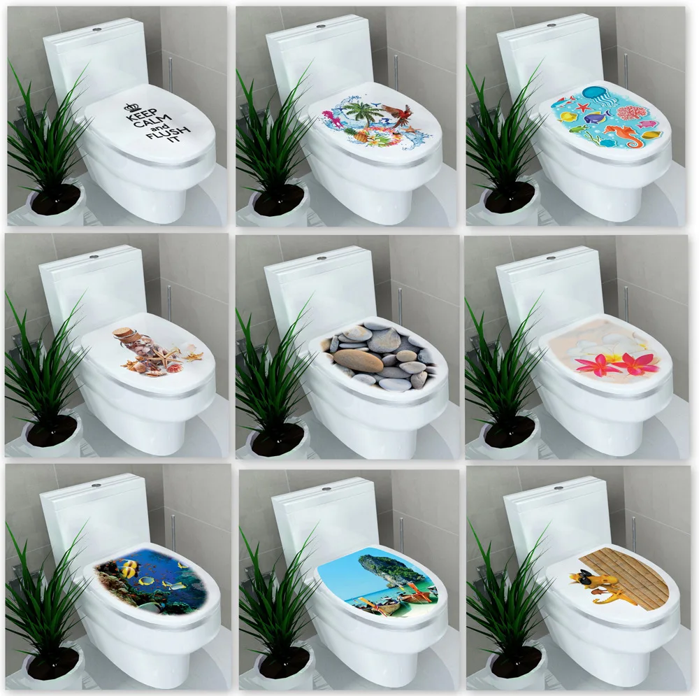 

32*39cm Sticker WC Pedestal Pan Cover Sticker Toilet Stool Commode Sticker home decor Bathroon decor 3D printed flower view