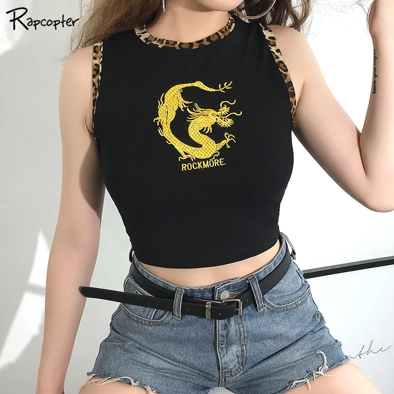 Rapcopter Patchwork Harajuku Black Women Tank Tops Embroidery Dragon Sleeveless Crop Top Fashion Streetwear Summer 2019 Tank Top
Rapcopter Patchwork Harajuku Black Women Tank Tops Embroidery Dragon Sleeveless Crop Top Fashion Streetwear Summer 2019 Tank Top