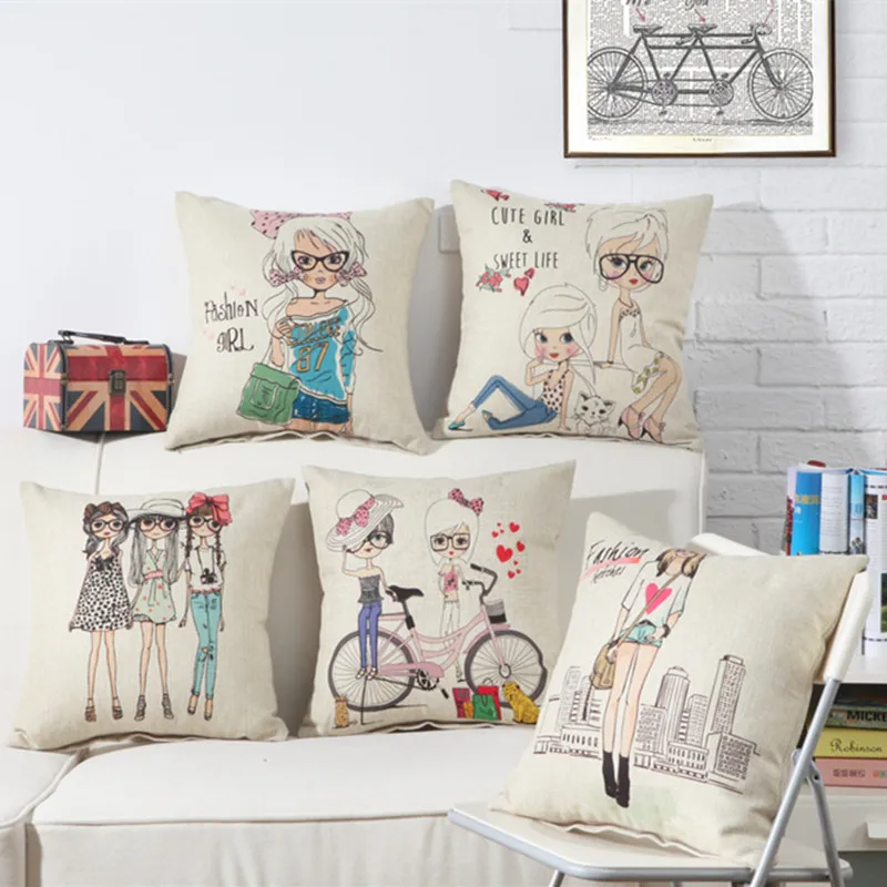 45x45cm/17.72x17.72"Lovely Cartoon Girls Cushion Cover Cotton Linen Decorative Throw Pillow Cover Seat Sofa Embrace Pillow Case
45x45cm/17.72x17.72"Lovely Cartoon Girls Cushion Cover Cotton Linen Decorative Throw Pillow Cover Seat Sofa Embrace Pillow Case