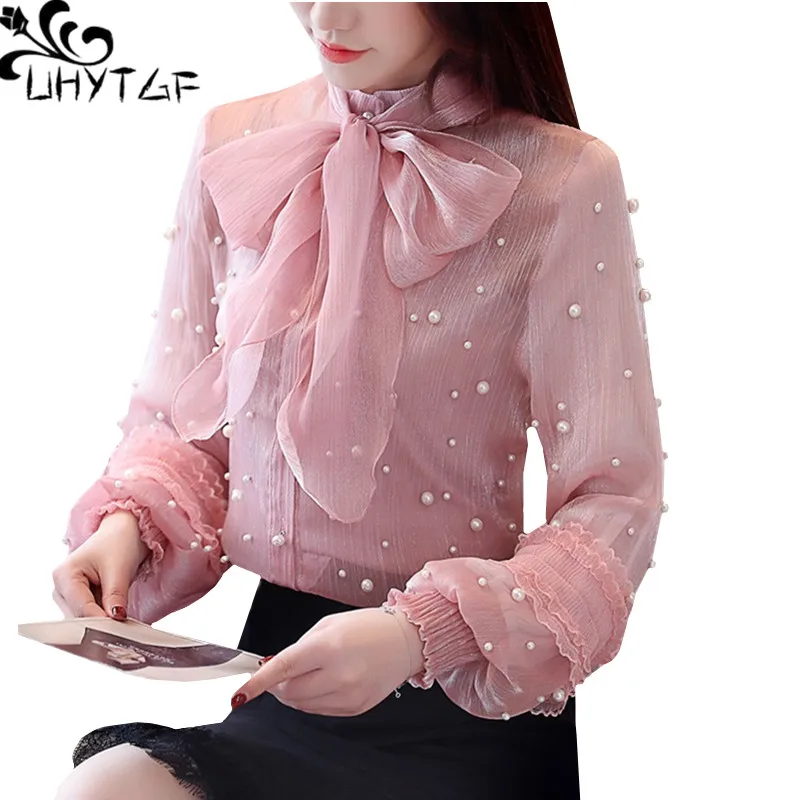 UHYTGF Fashion woman blouses 2019 New splice beading Spring autumn tops shirt Female Long sleeve chiffon Bow ladies blouses 1496
UHYTGF Fashion woman blouses 2019 New splice beading Spring autumn tops shirt Female Long sleeve chiffon Bow ladies blouses 1496