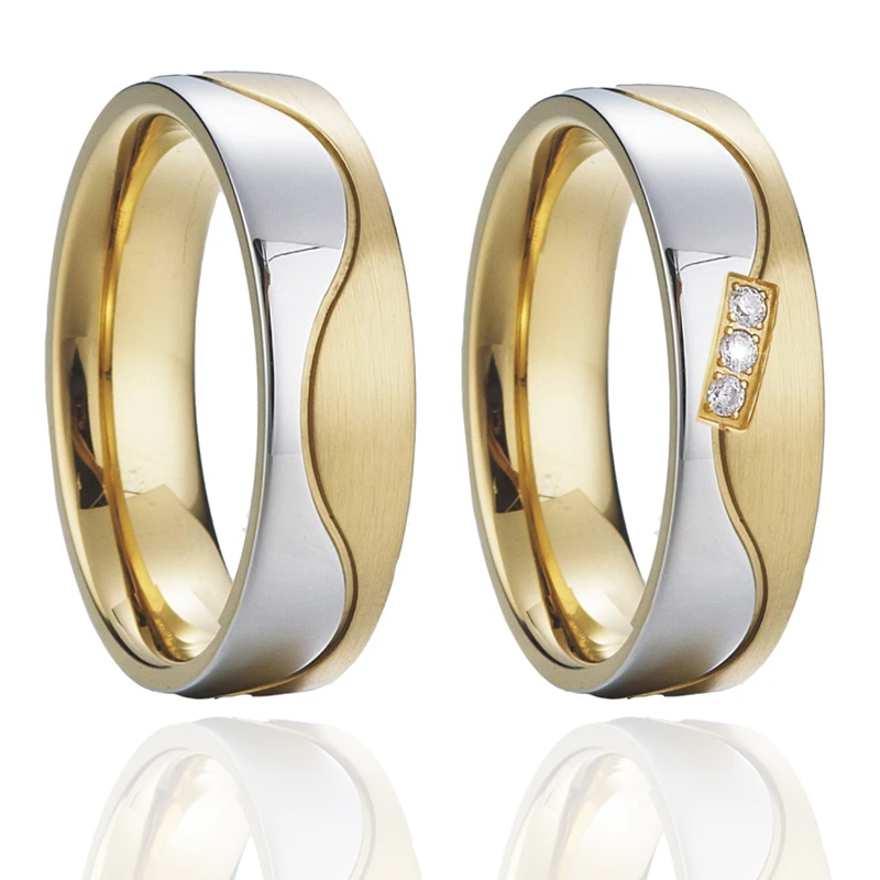 Classic Lovers alliance Wedding Band Couple Rings pair design gold color promise engagement rings anel bicolor top quality (3)