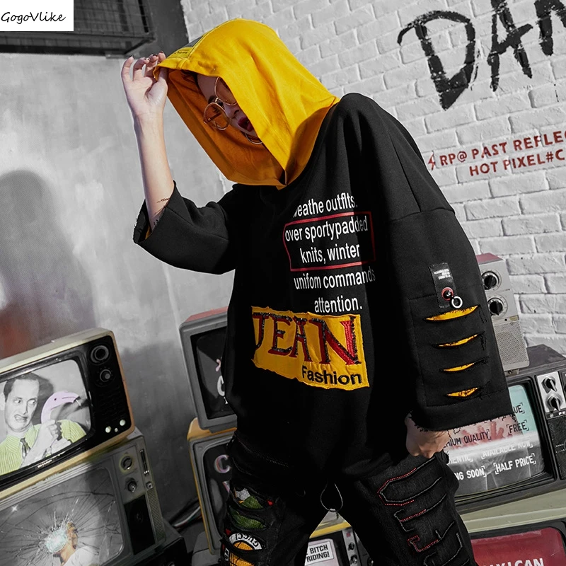 Soft Letter Patch Pullovers Hooded Sweatershirt Holes 2019 Spring Women Tops Cool Punk Clothing New hoody Plus Size LT840S40
Soft Letter Patch Pullovers Hooded Sweatershirt Holes 2019 Spring Women Tops Cool Punk Clothing New hoody Plus Size LT840S40