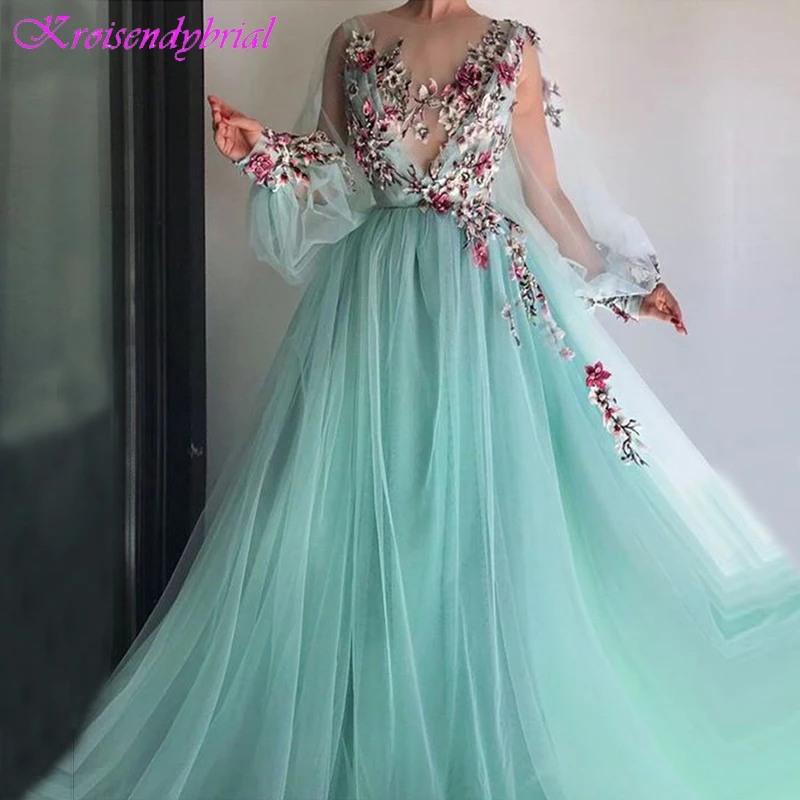 DZW408 Long Sleeves Flower Evening Dresses Floral Appliques Party Prom Dresses Formal Gowns Plus size Long Dresses Illusion Mint
DZW408 Long Sleeves Flower Evening Dresses Floral Appliques Party Prom Dresses Formal Gowns Plus size Long Dresses Illusion Mint