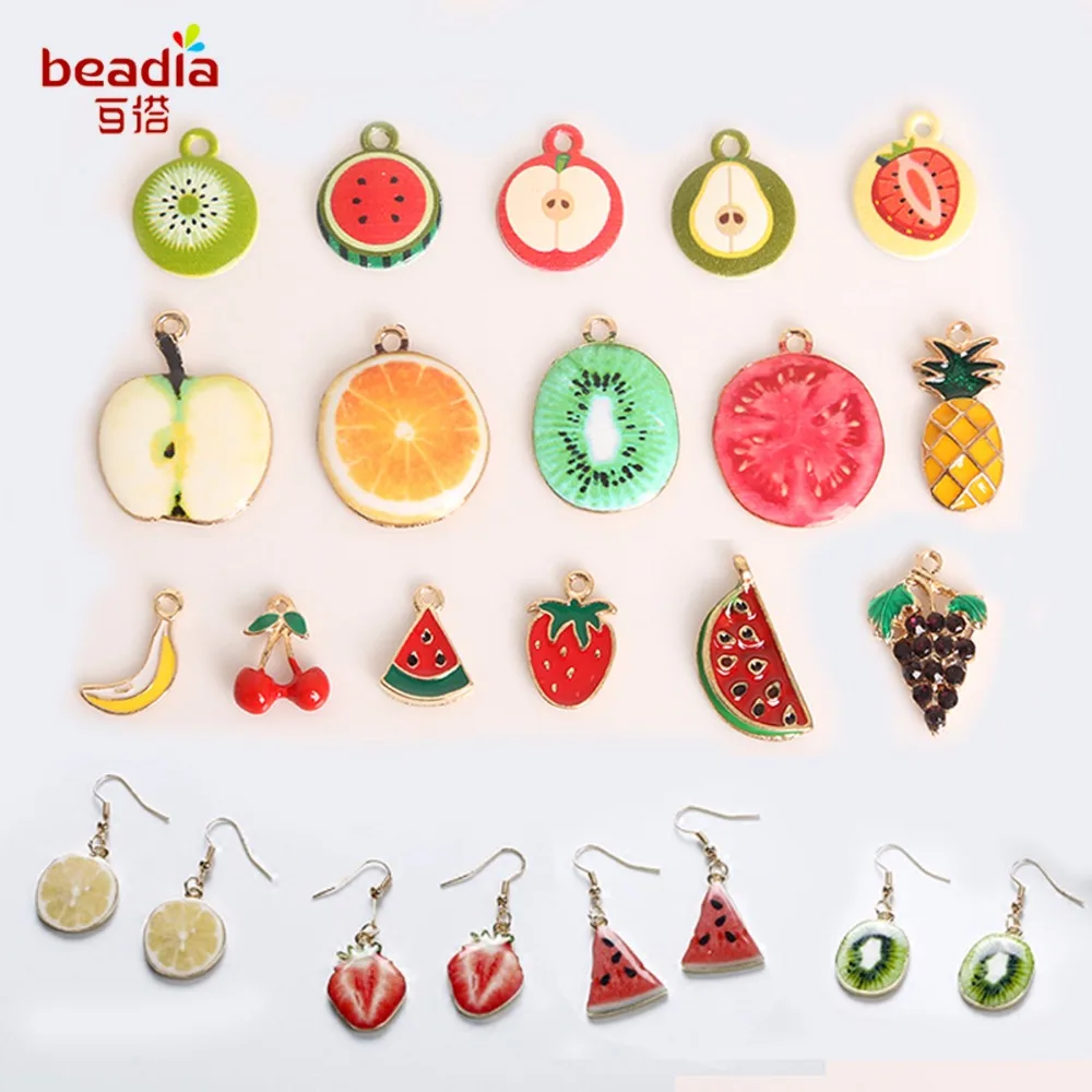 

Fashion Cute Enamel Watermelon/Strawberry/Kiwifruit/Lemon Charms Fruit Charm Pendant For Handmade DIY Earring Findings Jewelry
