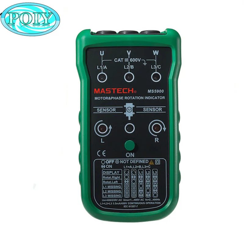 Mastech MS5900 handheld Three Phase Rotation Indicator Motor and 3-Phase Tester Meter 2~400Hz, vs Fluke 9040
Mastech MS5900 handheld Three Phase Rotation Indicator Motor and 3-Phase Tester Meter 2~400Hz, vs Fluke 9040