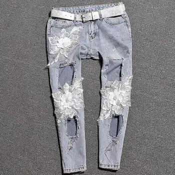 New Ripped flower sequin Jeans Women Mid Waist Sexy Vintage Hole Jeans Women Slim Casual Loose Denim ankle length Pants
New Ripped flower sequin Jeans Women Mid Waist Sexy Vintage Hole Jeans Women Slim Casual Loose Denim ankle length Pants