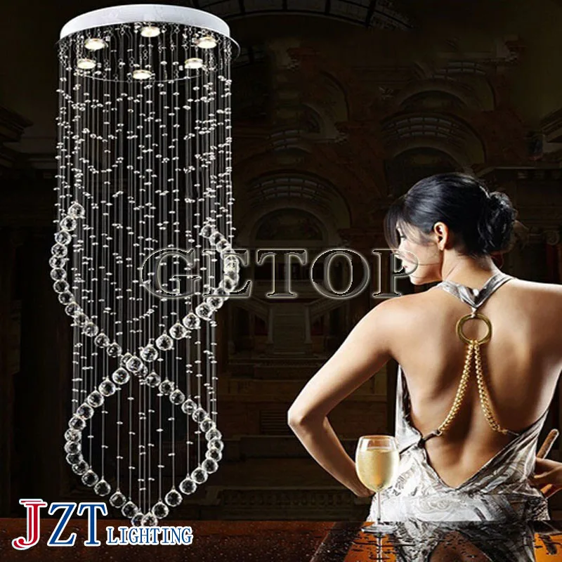 

J Best Price K9 Crystal Chandelier Duplex Pendant Lamp For Staircase Villa Luxury Hotel LED Spiral Long Droplight Lighting