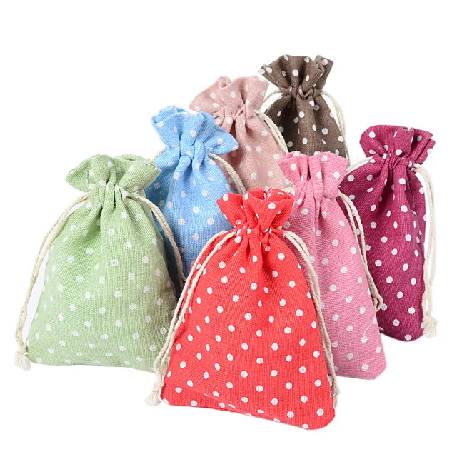 dots double drawstring cotton linen muslin small party gift bags