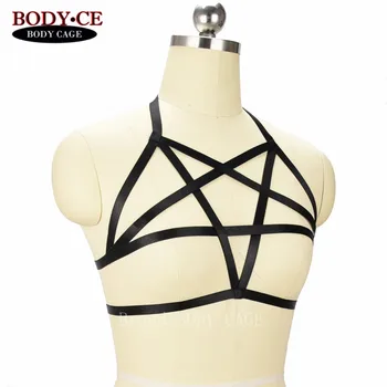

Pentagram Harness Black Elastic Adjust Strappy Tops Bondage Cage Bustie Lingerie Womens Sexy Goth Fetish Exotic Burlesque Corset