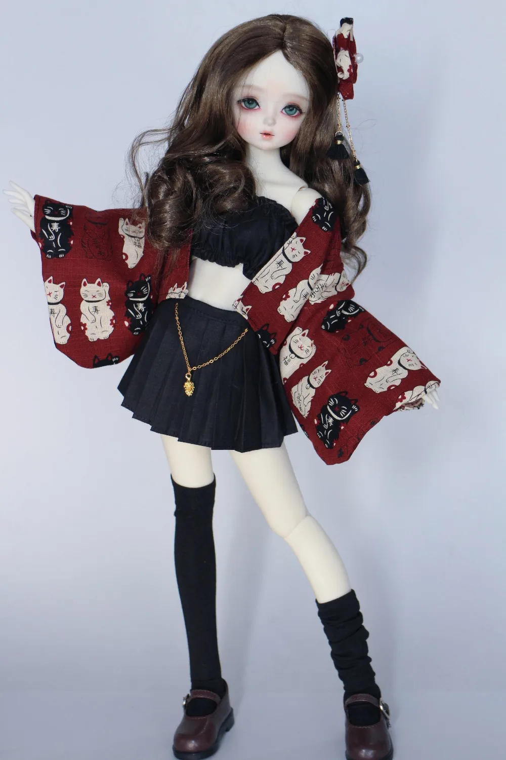 1 Set=5pcs Cute Japanese Kimono cardigan coat + strapless + black skirt + hair band + Stocking for 1/4 1/6 bjd clothes for Dolls
1 Set=5pcs Cute Japanese Kimono cardigan coat + strapless + black skirt + hair band + Stocking for 1/4 1/6 bjd clothes for Dolls