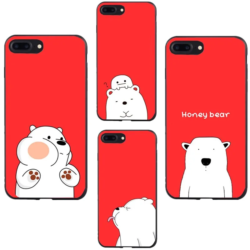 Чехол для iphone x 7 8 Plus Аксессуары ультра тонкий красный милый белый медовый медведь