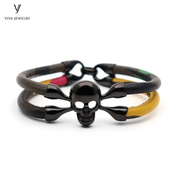 Customize Colorful Camouflage Cow Leather Bracelets Top Layer Cow Leather Skull Bracelet Charming Skull Leather Bracelet For Men
Customize Colorful Camouflage Cow Leather Bracelets Top Layer Cow Leather Skull Bracelet Charming Skull Leather Bracelet For Men