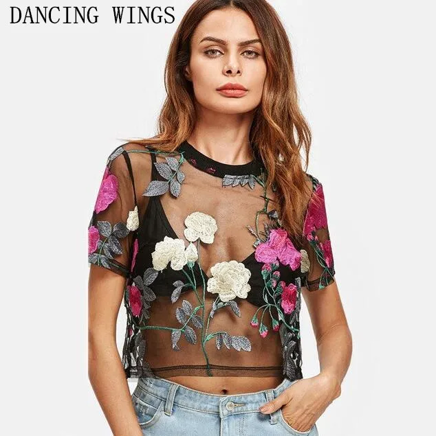 Women's Flower Embroidered Mesh T-shirt Summer Fashion Short Sleeve Sexy Transparent Mesh Tee Shirt Women Short Crop
Women's Flower Embroidered Mesh T-shirt Summer Fashion Short Sleeve Sexy Transparent Mesh Tee Shirt Women Short Crop