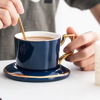 230ml Sapphire Blue Coffee Cup Saucer Kit Ceramic Porcelain Gold Handle Cups Drinkware Luxurious Mug Breakfast Milk Mugs Teaware
230ml Sapphire Blue Coffee Cup Saucer Kit Ceramic Porcelain Gold Handle Cups Drinkware Luxurious Mug Breakfast Milk Mugs Teaware