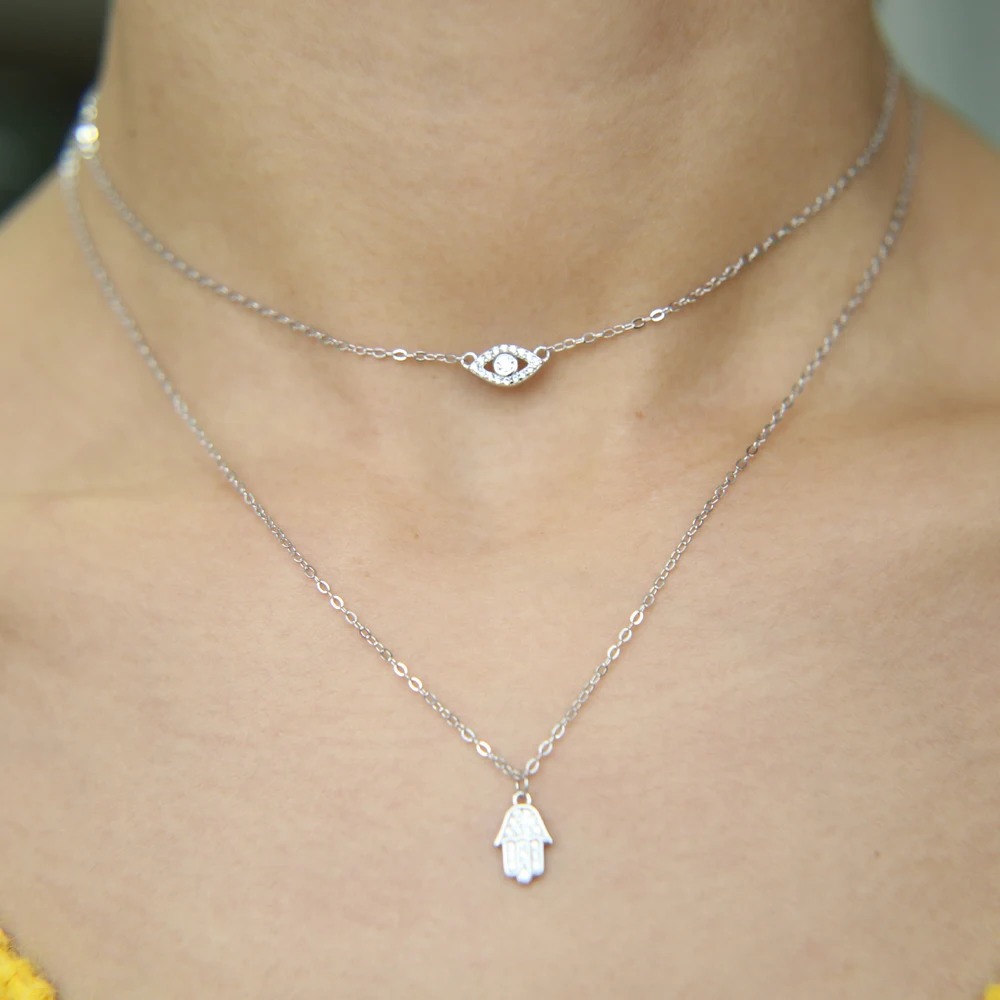New sexy women jewelry lucky hamsa hand evil eye cham drop silver color paved cz jewelry double layer necklace real 925 silver
New sexy women jewelry lucky hamsa hand evil eye cham drop silver color paved cz jewelry double layer necklace real 925 silver