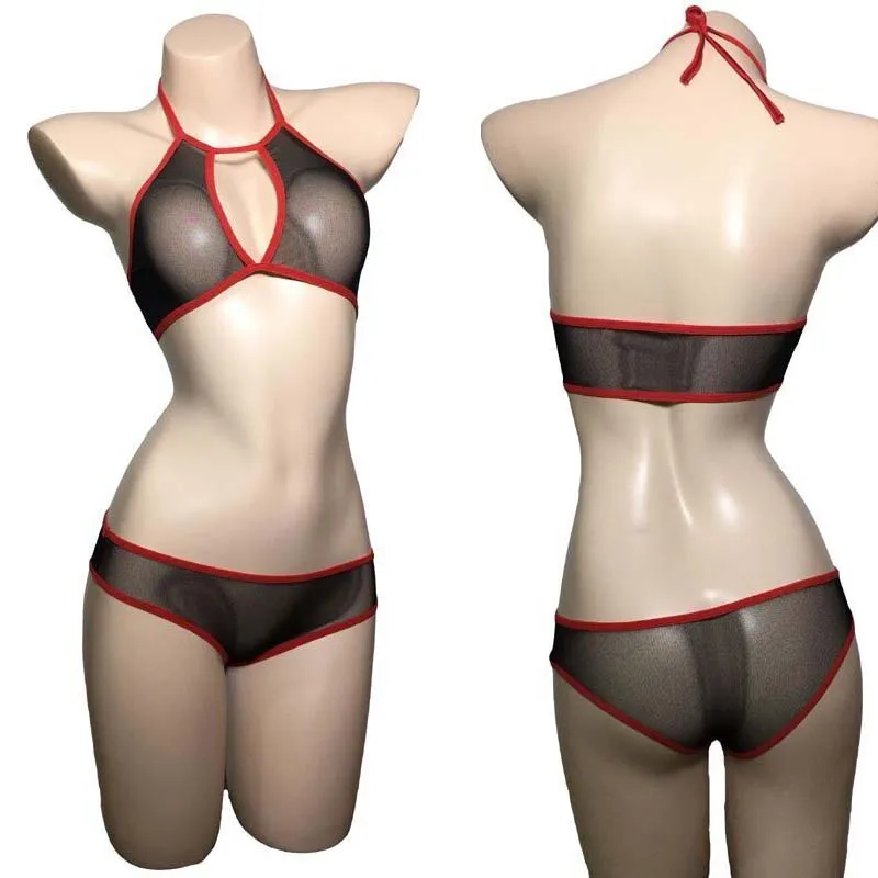 Sexy Woman Red Trim Sheer Mesh Skinny Halter Bandeau Bra Top and Boy Shorts See-Through Bikini Underwear Erotic Lingerie Set
Sexy Woman Red Trim Sheer Mesh Skinny Halter Bandeau Bra Top and Boy Shorts See-Through Bikini Underwear Erotic Lingerie Set