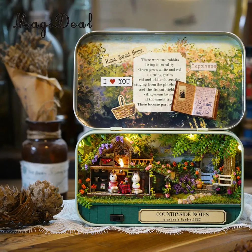 1Set DIY Handicraft Tin Box Wood Miniature Dollhouse Theatre Series for Room Home Desk Decor Novelty Friends Birthday Gift