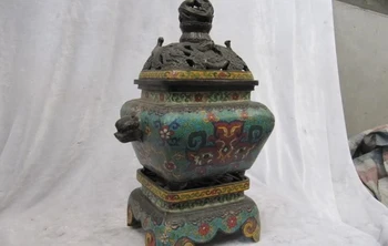 16 inch Pure Bronze cloisonne Dragon beast Face veins Zun Censer incense burner
16 inch Pure Bronze cloisonne Dragon beast Face veins Zun Censer incense burner
