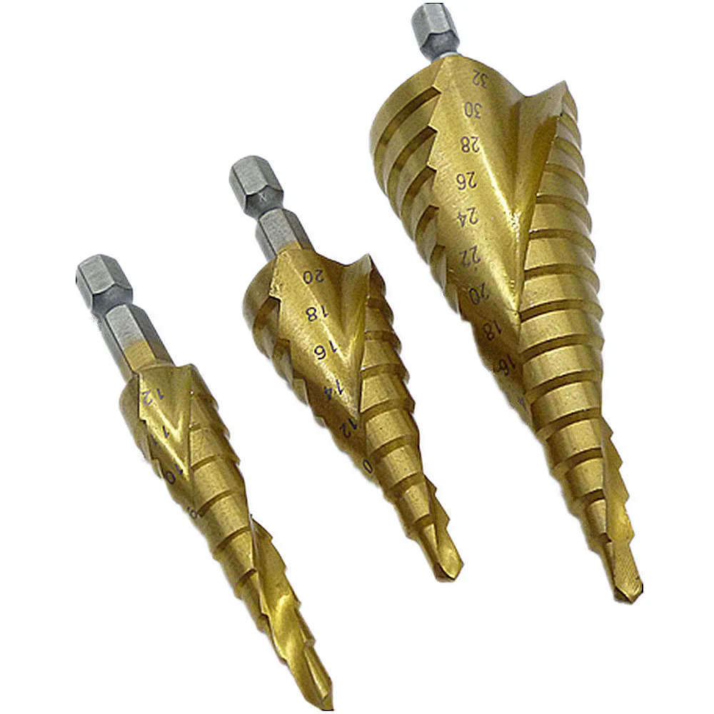 3 Pieces Large Hss Step Titanium Cone Drill Hole Cutter Cutting Bit Set Tool 1/4" Hex Shank Step Cone Drill Cutter 4-12/20/32mm
3 Pieces Large Hss Step Titanium Cone Drill Hole Cutter Cutting Bit Set Tool 1/4" Hex Shank Step Cone Drill Cutter 4-12/20/32mm
