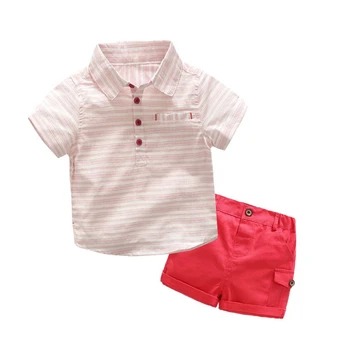 boys clothes pink shirt stripe cotton soft short sleeve top+red solid color cotton short pants for 0-3T
boys clothes pink shirt stripe cotton soft short sleeve top+red solid color cotton short pants for 0-3T