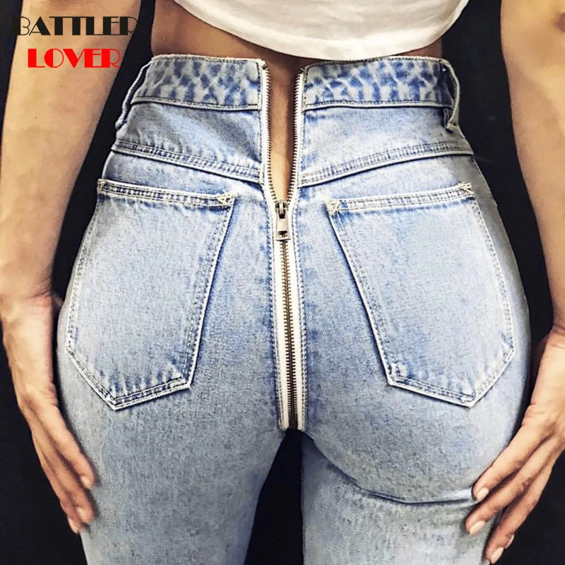2019 Women Back Zipper Pencil Stretch Denim Skinny Jeans Pants Mujer High Waist Denim Trousers Zipper Fly Pants Drop Shipping