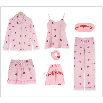 Women 100% Cotton Pajamas Set Print Long 7pcs/set Sleepwear Homewear For Ladies Pyjamas Pajamas Nightwear Pijamas Femme
Women 100% Cotton Pajamas Set Print Long 7pcs/set Sleepwear Homewear For Ladies Pyjamas Pajamas Nightwear Pijamas Femme
