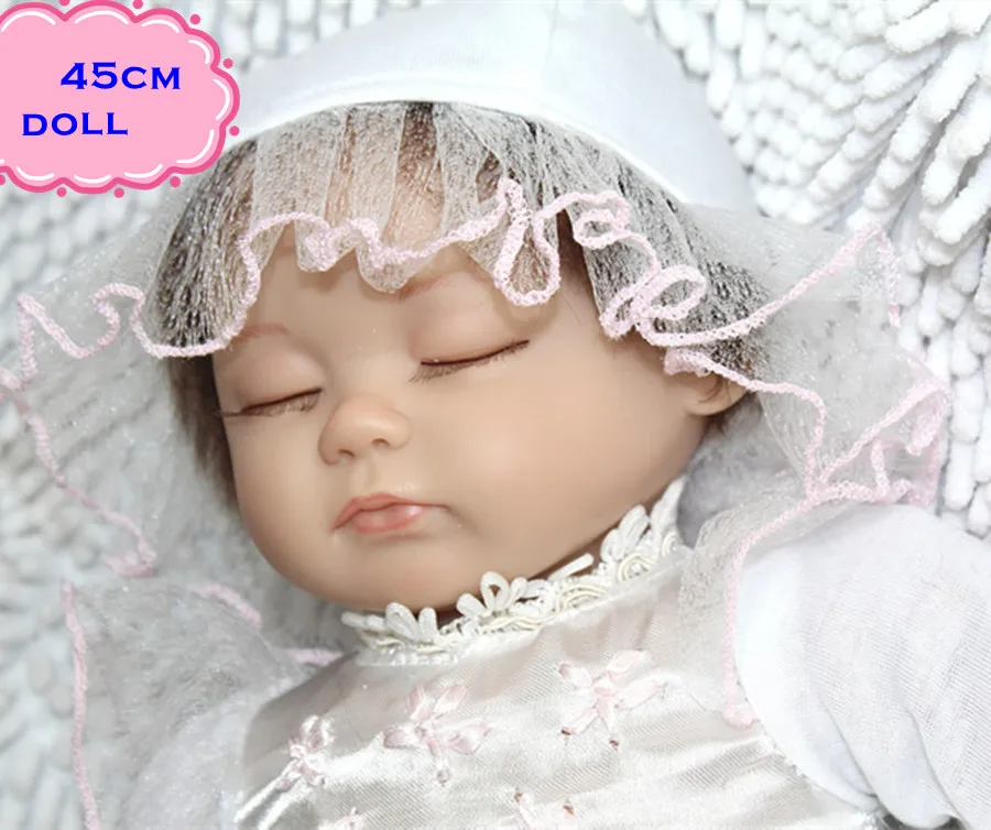 18inch New Arrival Sleeping Silicone Reborn Baby Dolls In White Skirt Like Princess Doll For Kids Play Doll Pullip Free Shipping
18inch New Arrival Sleeping Silicone Reborn Baby Dolls In White Skirt Like Princess Doll For Kids Play Doll Pullip Free Shipping