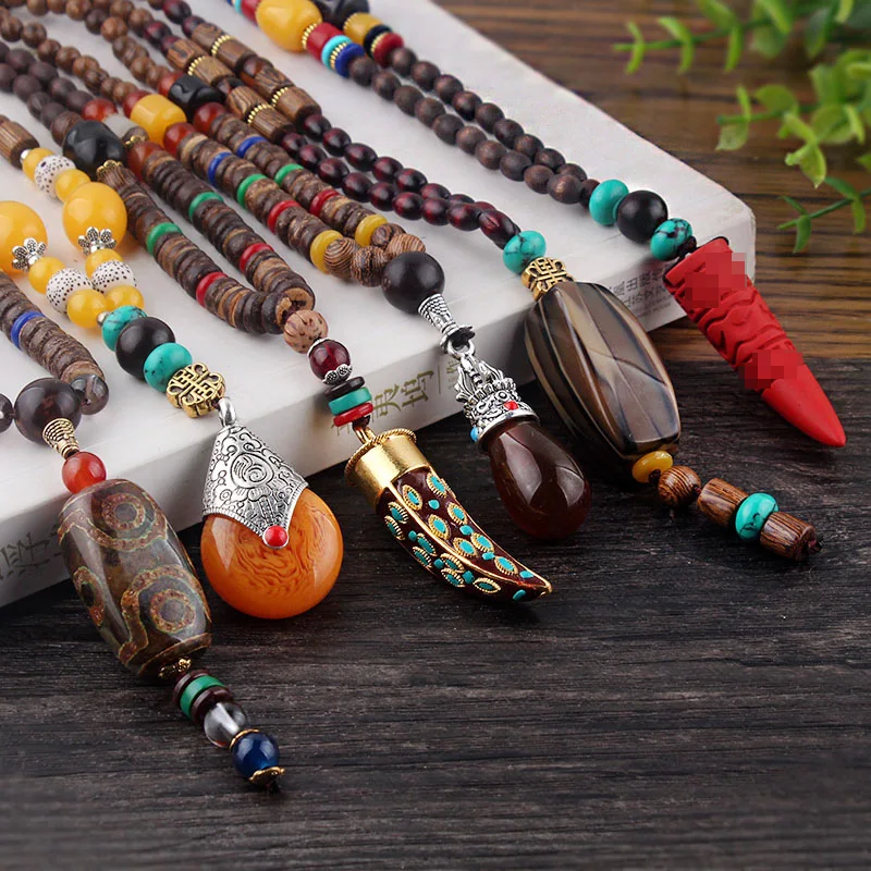 Женское и мужское колье с имитацией камня в этническом стиле|stone pendant necklace|statement