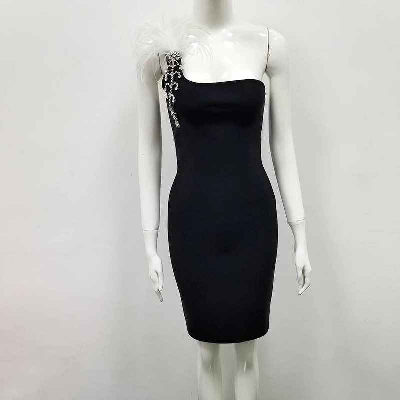 Deavogy 2019 New Luxury Women strap beading feather backless Sexy Evening Party bandage Dress Club Vestido Dress