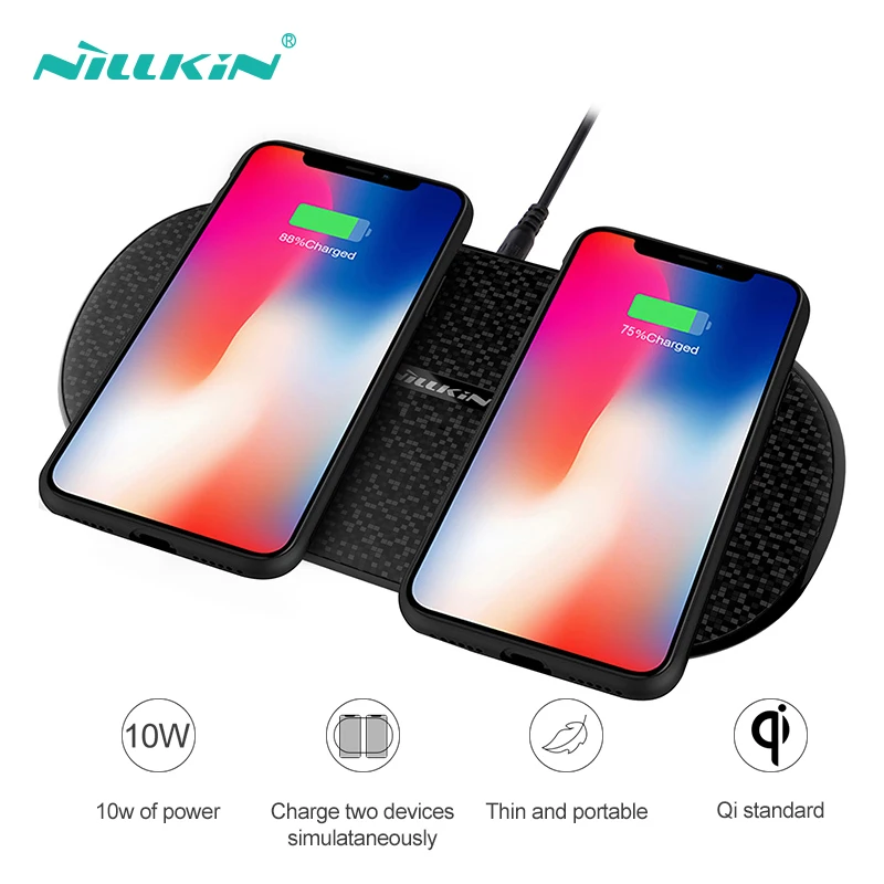 

NILLKIN Dual Wireless Chargers For iPhone X Xr Xs Max 10w Fast Charging For Samsung S8 S9 S7 S10 Plus Qi Charger Pad For Huawei